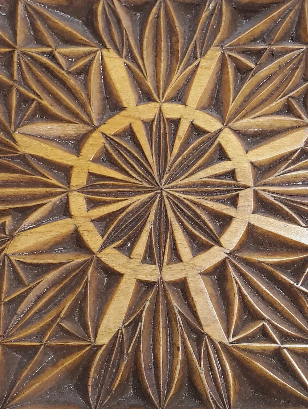 Handmade Wood Carved Geometric Carving. Rosette Pattern. Modern Wall Art. Signed